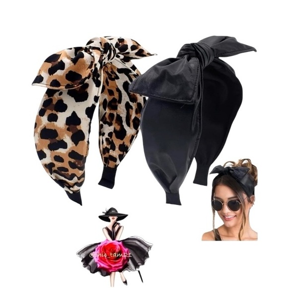 Accessories - Leopard and Black Leather Bow Headbands